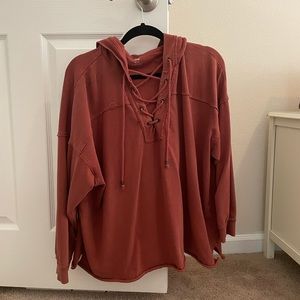 aerie red tie hoodie